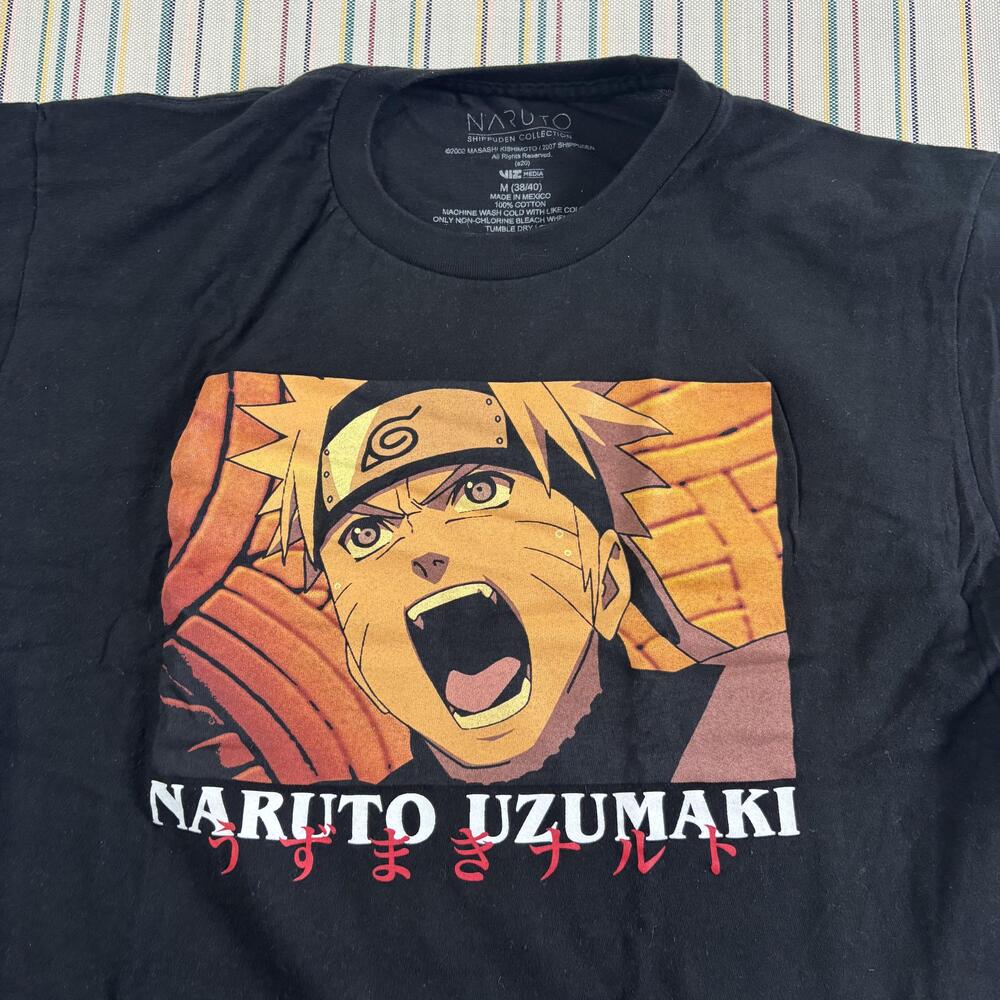Vintage Naruto Shirt Mens Medium Black Shippuden Naruto Uzumaki Anime Y2K